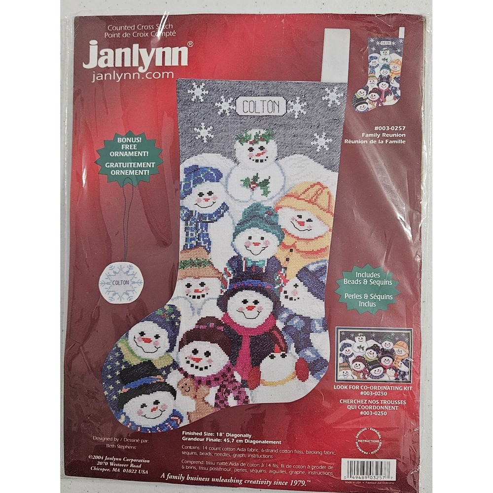 Janlynn Cross Stitch Snowman Family Reunion Christmas Stocking Kit #003-0257